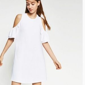 Zara white cut out shoulder dress